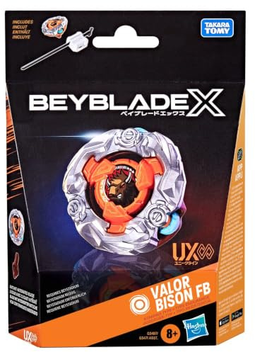 Beyblade X Valor Bison FB UX Infinity-startpaketset, Takara Tomy-snurra av uthållighetstyp och avfyrare, stridssnurror, tävlingsleksaker, från 8 år
