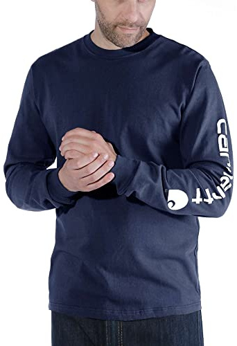 Carhartt, Herren, Lockeres, schweres, langärmliges T-Shirt mit Logo-Grafik auf dem Ärmel, Marineblau, M