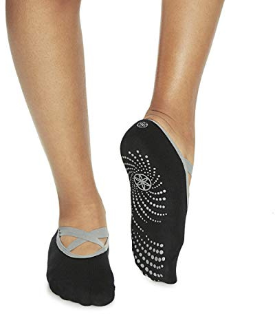 Gaiam Yoga Barre Socken,rutschfeste, klebrige Zehengriff-Accessoires für Damen und Herren,Pure Barre, Hot Yoga, Pilates, Ballett, Tanz, Schwarz/Grau (2er-Pack), Small/Medium
