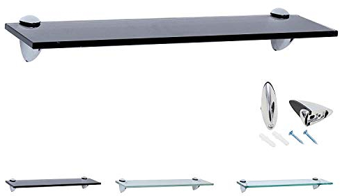 Rapid Teck Glas Wandregal Schwarz Glanz 60cm x 20cm - Glasregal mit 8mm ESG Sicherheitsglas - Glasregal perfekt als Badablage Glasablage für Badezimmer - Verschiedene Größen wählbar