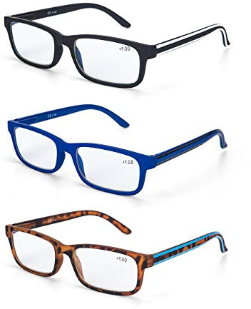 LANLANG gafas presbicia hombre, Paquete de 3 gafas de lectura con bloqueo de luz azul 3.0 para hombres, gafas de luz anti-azul, antifatiga visual, 3 colores, incluyendo 0-3.5 dioptrías L-L003