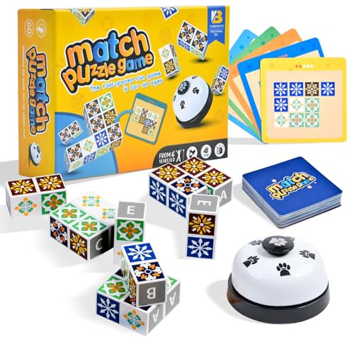 LADVATKIN Wooden Match Puzzle Game Popular Board Games for Family Night, Pattern Matching Puzzle Game, Block Match Puzzles Building Cubes Educational Toys for Kids and Adults
