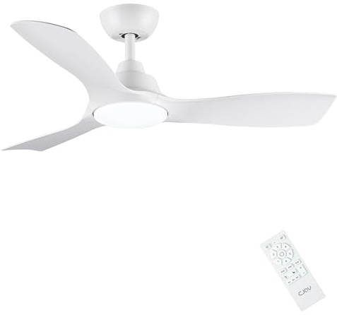 CJOY Ceiling Fans with Lights, Lights and Remote Control, 42'' Lamps Dimmable, 6 Speeds Fan White 3 Blade Quiet DC Reversible for Bedroom Living Room (42-1113W)