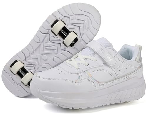 Kmrlofiy Schuhe mit Rollen für Jungen Mädchen Skateboardschuhe für Jungen Sportschuhe Outdoorschuhe Rollschuhe Kinder 2-in-1-Multifunktionsrollschuhe Sneakers (KBD-P28, 36EU)