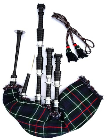 Tartacity Dudelsack-Set in voller Größe, traditioneller schottischer Hochland-Dudelsack, spielbare Tasche und Tutorbuch, schwarzes Palisander-Finish, MacKenzie Tartan-Einband