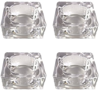 Set of 4 Clear Glass Tealight Holders, Various Shapes, Suitable for 4cm Diametre Tealights Candles (Square)