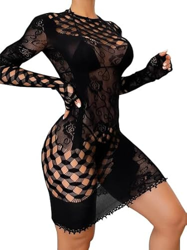 Koinus One Piece Black Fishnet Bodysuit Lingerie Bodystocking for Women Sexy full Body See Through Jumpsuit One Size