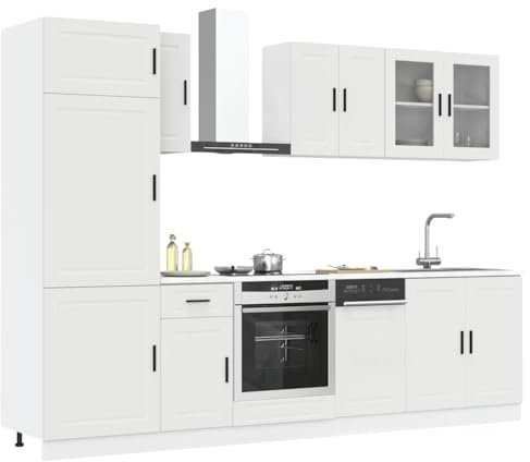 IKAYAA Mueble de Cocina Kalmar 8 Piezas, Módulos con Armario, Colgante y Horno - Blanco Type-4