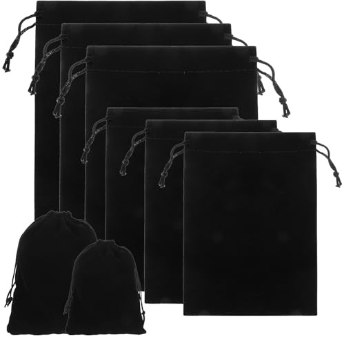 Tyqour 6PCS Black Velvet Jewelry Pouches, Velvet Bags with Drawstrings, Small and Large Drawstring Pouch, Black Gift Bag for Wedding, Party Favors, Candy Bags