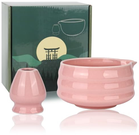 Trendecor 2 Teilige Matcha Set Matcha Schale Rosa Farbe Traditionelles Japanisches Teeset Matcha Keramikschale Matcha Zeremonie Keramik Matcha Schale für Teestube Büro