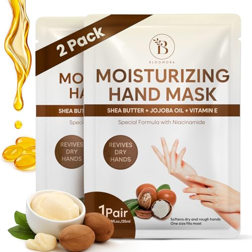 Masque Main Hydratant pour Mains Sèches et Abîmées – Gant Hydratant Main avec Beurre de Karité, Huile de Jojoba & Vitamine E – Masque Nourrissant pour Femmes & Hommes (2 Paires)