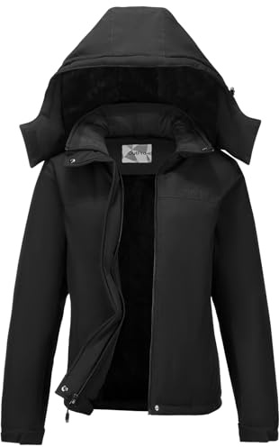 OutPro Giacca da sci da donna invernale cappotto da neve pile caldo da montagna giacca da donna impermeabile giacche da snowboard, Nero , 3XL