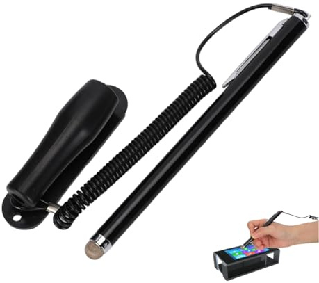 Ticfox Penna Touch, Pennino Capacitivo con Base a Molla, Stylus Pen con Corda a Molla da 90 Cm, Penna Touchscreen Capacitiva per Tablet, Smartphone, POS, GPS e Stampanti (Nero)