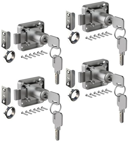 Möbelschloss Set, 22mm Zylinder-Möbelschloss, Druckguss-Edelstahl Schrankverschluss mit Kupferschlüssel, Sicherheitsschloss für Schränke (4 Stück Gleicher Schlüssel 22mm)