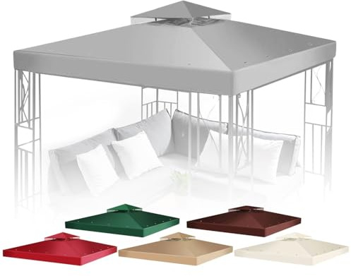 Flexzion Pavillon-Abdeckung, Ersatz-Baldachin, 2,4 m x 2,4 m, doppelstöckig, Ersatz mit UV30+, schmutzabweisend, wasserabweisend für Outdoor, Sonnenschutz, Garten, Terrasse, Pavillon (grau)