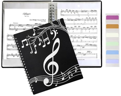 Classeur de musique portable, album de rangement à 40 poches, organiseur de feuilles de 29 x 24 cm avec à spirales, support de musique compact en polypropylène, livre d'affichage avec œuvres