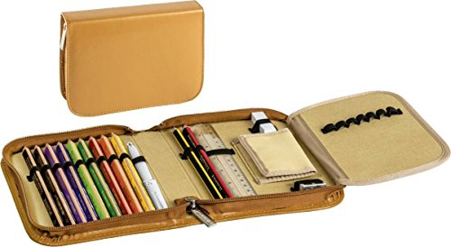 Schüleretui/EtuiBRUNNEN (Natur/Echt Leder) KOMPLETT BEFÜLLT