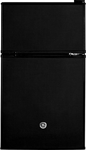 GE Double-Door Mini Fridge, Freestanding Compact Refrigerator with Freezer, 3.1 Cu Ft, Black, GDE03GGKBB
