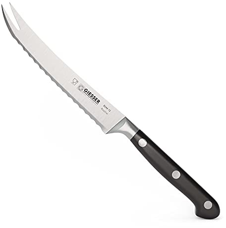 Giesser since 1776 - Made in Germany - Cuchillo para tomates forjado con dientes, Skyline Black, 13 cm, remachado, negro, apto para lavavajillas, acero inoxidable