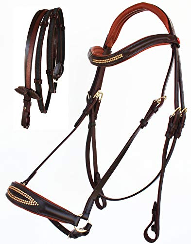 English Horse Cob All Purpose Jumping Hunter Padded Leather Brown Bridle Reins 803482CKC