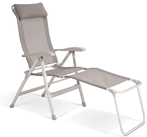 ELONEO Campingstuhl faltbar mit Abnehmbarer Beinauflage, Klappstuhl aus Aluminium, Gartenstuhl klappbar, Liegestuhl mit Verstellbarer Rückenlehne, Camping Chair Taupe