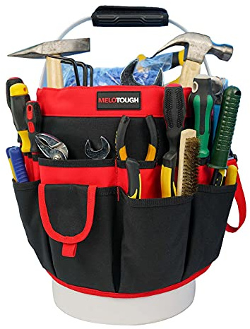 MELOTOUGH Seau à outils avec 35 poches, convient aux seaux de 3,5 à 5 gallons (rouge)