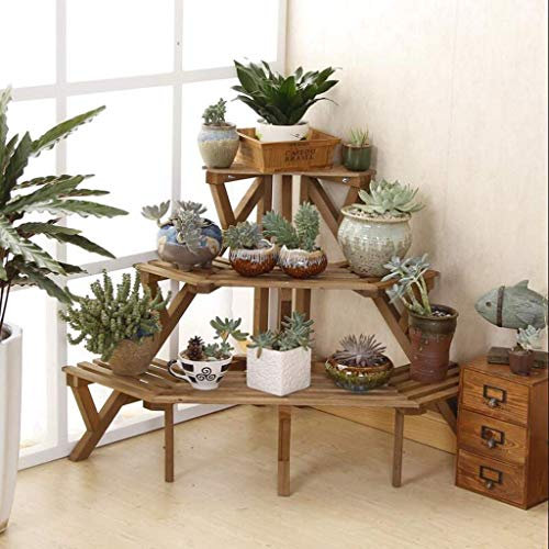 Soporte de tres niveles para flores de esquina, escalera de almacenamiento para plantas de madera maciza