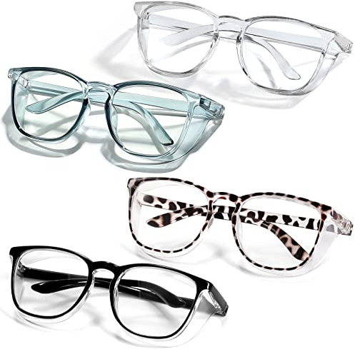 LASMEX Stylish Safety Glasses Goggles for Women Girls Anti-fog Glasses Protective Eyewear Clear Glasses - 4 Pack Multicolor