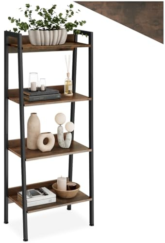 tectake® Scaffale a Scala, Libreria Verticale con 4 Ripiani, Struttura in Acciaio porta libri, Libreria Verticale, Facile Montaggio - 57,5x34x138 cm - Legno industriale scuro