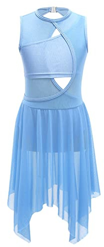 ranrann Enfant Fille Robe Danse Classique Ballet Lyrique sans Manches Justaucorps Gymnastique Costume Danse Contemporaine 5-16 Ans Bleu Clair 11-12 Ans