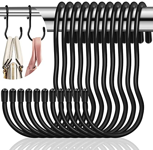 cersaty® Lot de 12 crochets en S - 90 ° - Noir - Pour cuisine, armoire, garage, jardin, casseroles et poêles suspendues - Pour tasses à café, vêtements, plantes (10,5 cm)