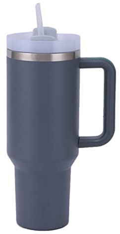 Moollyfox Isolerad mugg i rostfritt stål med dubbla väggar och handtag, vakuum, kaffemugg, 1200 ml (40 fl oz), bärbar resemugg, bilmugg, termosmugg med sugrör och lock, mörkgrå