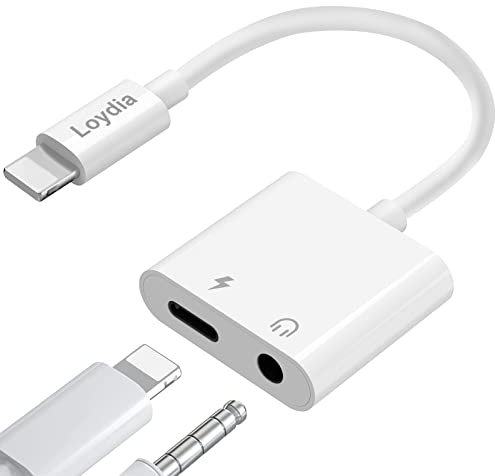 Loydia [Certificato Apple MFi] Adattatore per cuffie per iPhone/iPad, adattatore Lightning a jack per cuffie da 3,5 mm, caricabatterie 2 in 1 e adattatore convertitore audio AUX da 3,5 mm per iPhone