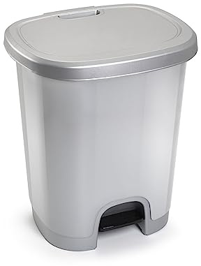 CABLEPELADO Cubo basura plastico, Cubo basura apertura pedal, Papelera de pedal, Libre de BPA, 45 cm alto x 38 cm ancho x 32 cm fondo, Capacidad 27 Litros, Gris completo
