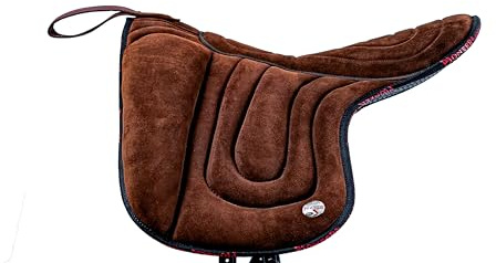 PIONEER Hästsadel mocka för naturberg, ridsadel tillverkad i Italien med vaddering vadd och minnesskum, barback 50 x 45 cm med neopren ridunderdel - brun