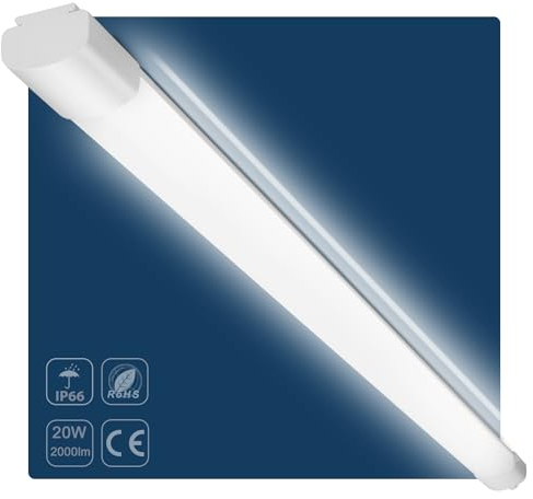 LEOEU Feuchtraumleuchte LED 60CM, 20W 2000LM LED Deckenlampe Garage(100Lm/W), Flimmerfrei IP66 Wasserdichte LED Röhre 60CM Als Bürodeckenleuchte, Wannenleuchte, LED Kellerleuchte, 4000K