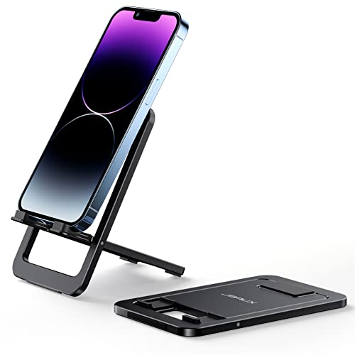 JSAUX Support Téléphone Portable, Support Pliable en Aluminium Ajustable Porte Smartphone Voyage Accessoires Bureau Compatible avec iPhone 16 15 14 13 Pro Max Samsung S24 S23 Ultra A53 Kindle-Noir