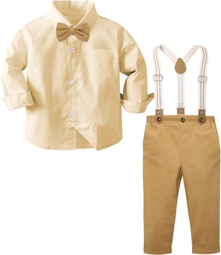 mintgreen baby barn kostym set pojke, barnkostym bröllop dop kläder hängslen byxor kläder, kakifärg, Khaki-färg, 12-18 månader