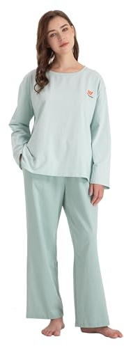 Winthome pyjamas for women, Ladies Pajamas Set with Round Neck and Pocketed Pants womens nightwear pjs cotton pyjamas women-Green XL