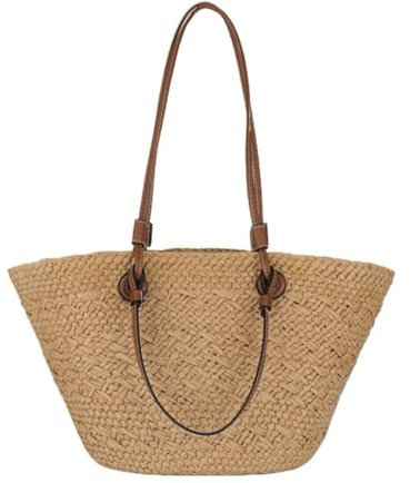 CRRONG Borsa Paglia Borsa di Paglia Semplice Intrecciata A Mano Borsa A Tracolla Donna Spiaggia Estiva-Kaki