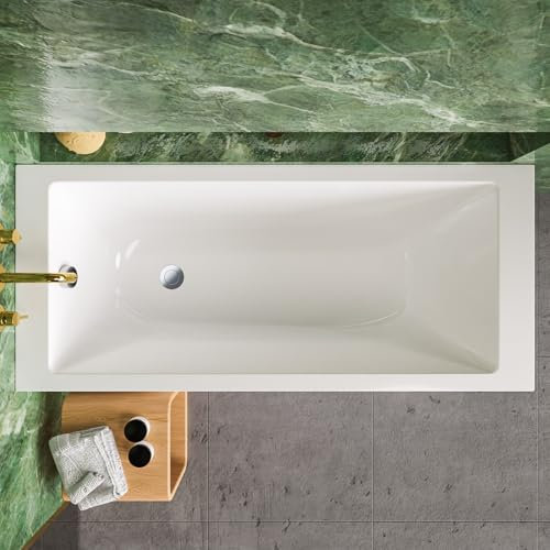 ECOLAM® Vasca da bagno TAMI 140x70 cm Vasca Vasca acrilica Rettangolo in acrilico sanitario Vasca rettangolare Gruppo scarico Scarico e troppopieno Automatico Piedini Set silicone