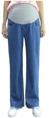 WOXIHUAN Pantaloni Premaman da Donna Jeans Pantaloni da Lavoro Pantaloni Casual Cintura Elastica Regolabile Super Confortevole Taglia Grande Blu Scuro L