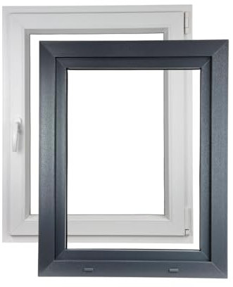 ALUCON Fenster 500x1000 mm – Kunststofffenster 50x100 cm – Flügelfenster Innen Weiß/Außen Anthrazit – DIN Rechts