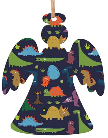 Adornos de madera de Navidad en forma de ángel, decoración colgante de hoja de palma de dinosaurio para fiesta de árbol de Navidad, decoración del hogar y vacaciones en interiores