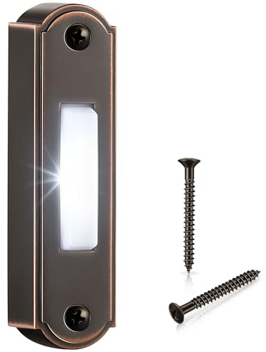 Metal Lighted Doorbell Button, Heavy Duty Metal Wired Door Bell Push Button LED Wall Mounted Doorbell Switch for Universal Garage Door Opener Switch, White Light, Property In Copyright (Bronze)