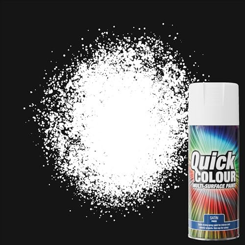 Quick Colour White Satin Spray Paint 400ml Aerosol for Wood, Plastic, Metal, Brick, Concrete and Vinyl