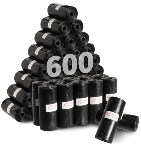 KOMABLEN 600 Stück Hundekotbeutel biologisch Abbaubar, 40 Rollen Kotbeutel für Hunde, Auslaufsicher Hundebeutel Kot, Tragbar Dick Hundetüten Hundezubehör mit Kotbeutelspender 33x22.8cm(Schwarz)