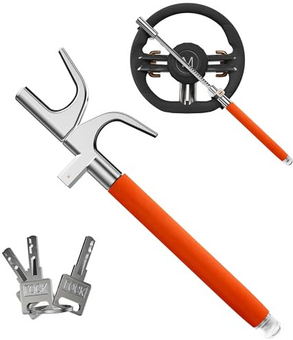 SURDOCA Sabot de volant multifonction, antivol haute sécurité avec brise-vitre, antivol universel pour voiture, camion, SUV, van-orange