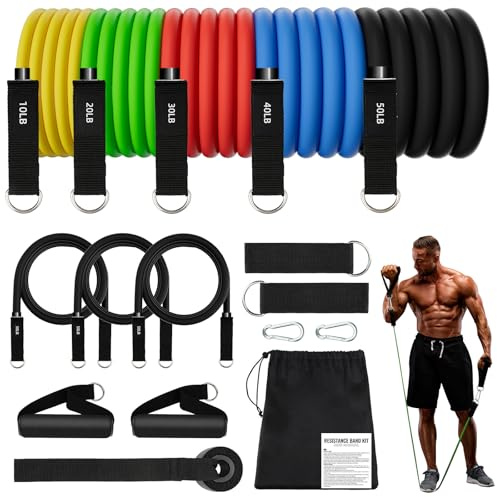 Gomas Elasticas Musculacion, 8 Elasticos Fitness Musculacion con 5 Diferentes Niveles, 300 lbs Gomas Bandas Elasticas para Gimnasio en Casa Yoga