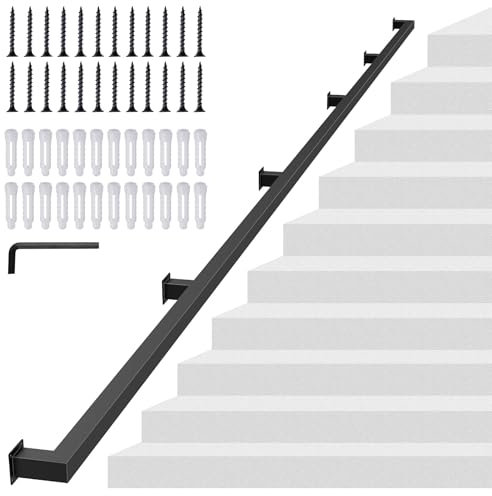 Main courante en tube carré de 400 cm, rampe d'escalier moderne en tuyau industriel pour marches intérieures et extérieures, charge de 200 kg, poignée antidérapante en acier au carbone pour grenier